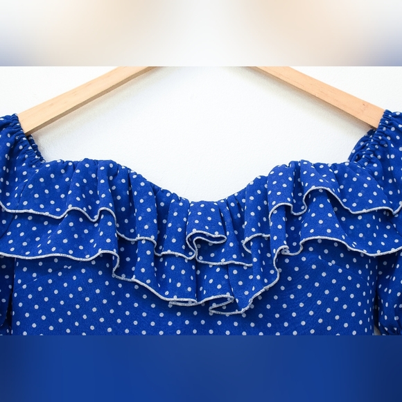 Lovers + Friends Reid Polka Dot Faux Corset Top Blue White Ruffle Size S Boho - Picture 4 of 11